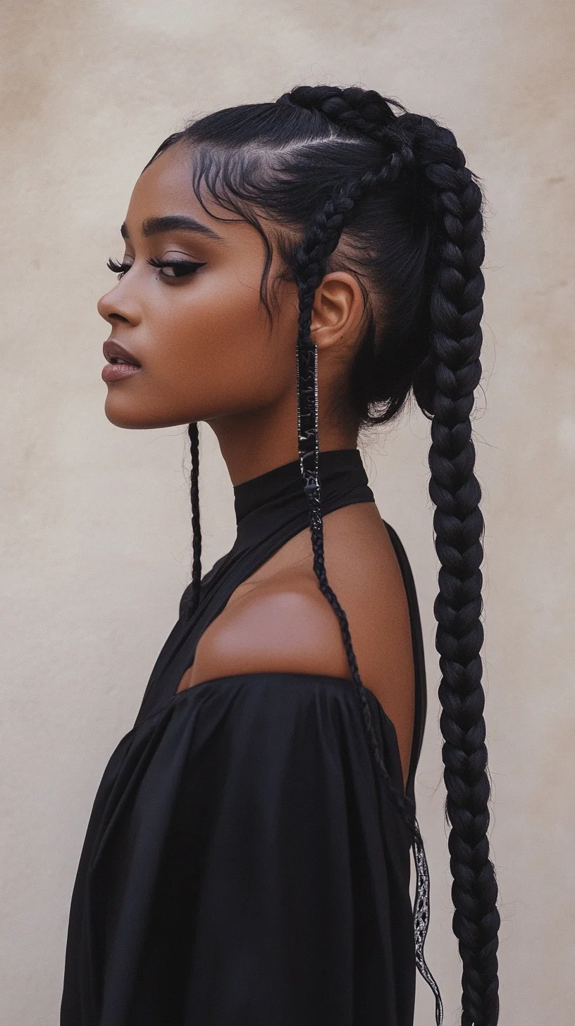 Bold and Sleek The Chic High Braided Ponytail with Accent Twists