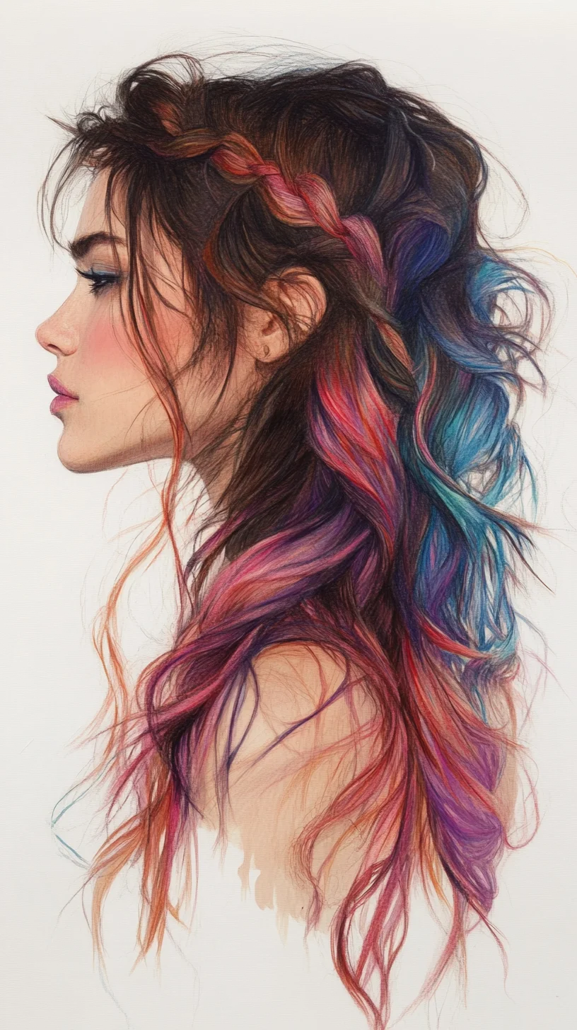 Bold Bohemian Elegance A Dreamy Rainbow Hair Wonderland