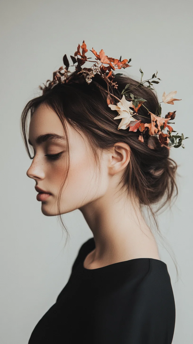 Captivating Autumn Elegance The Floral Crown Updo