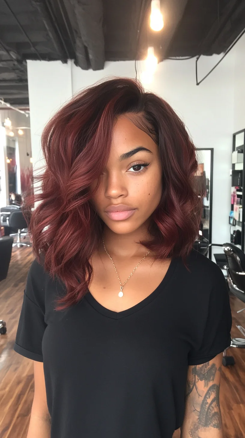 Captivating Waves: The Perfect Bob with Rich Burgundy Hues