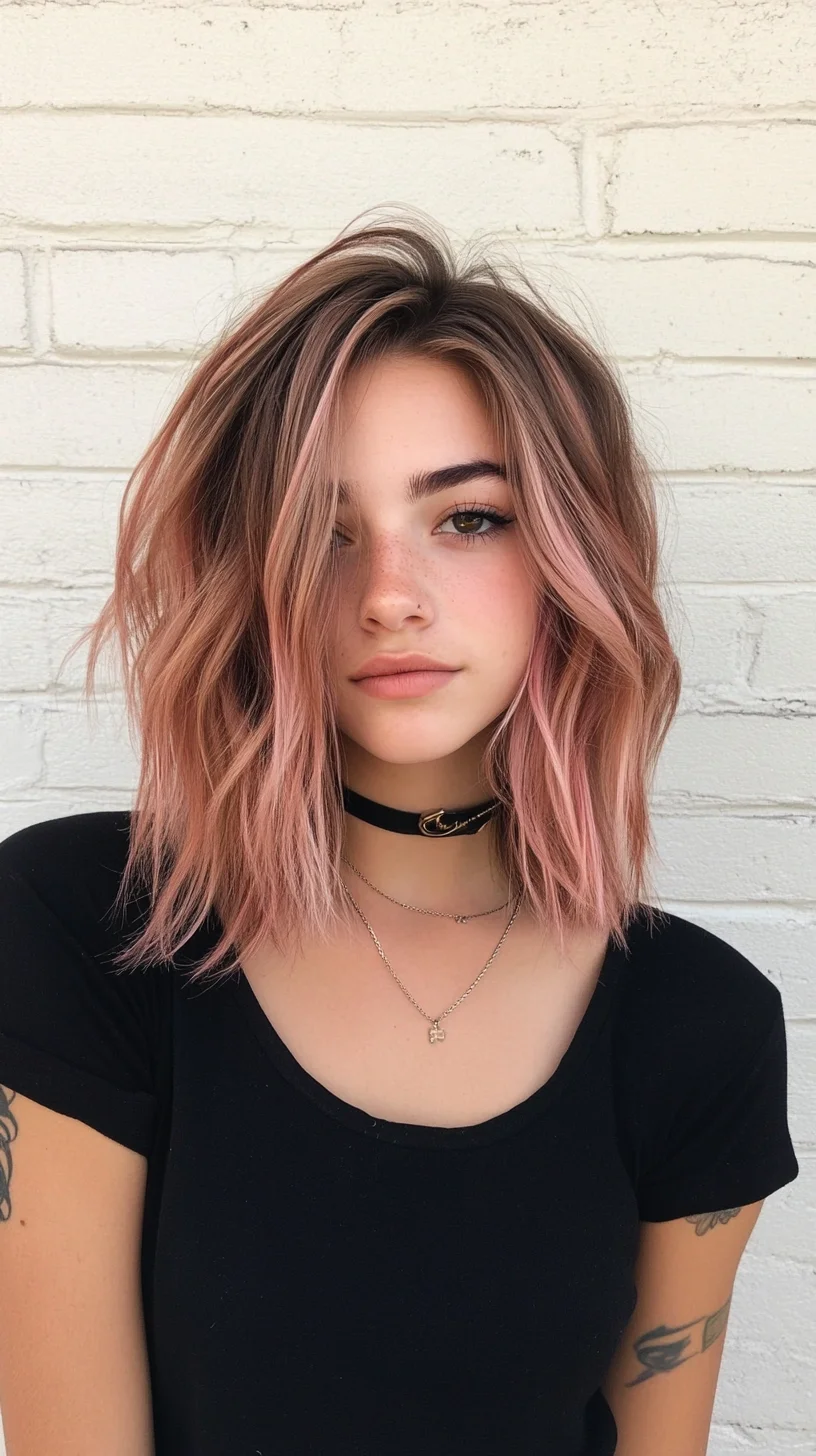 Captivating Waves: The Sweet Pink-tinged Textured Lob