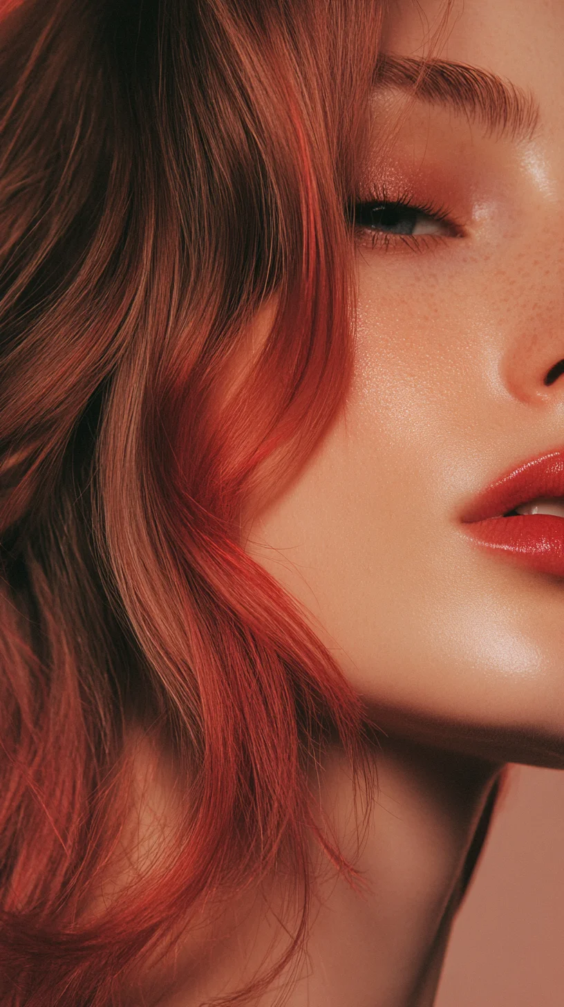 Chic Waves with a Fiery Twist A Stunning Red-Accented Hairstyle