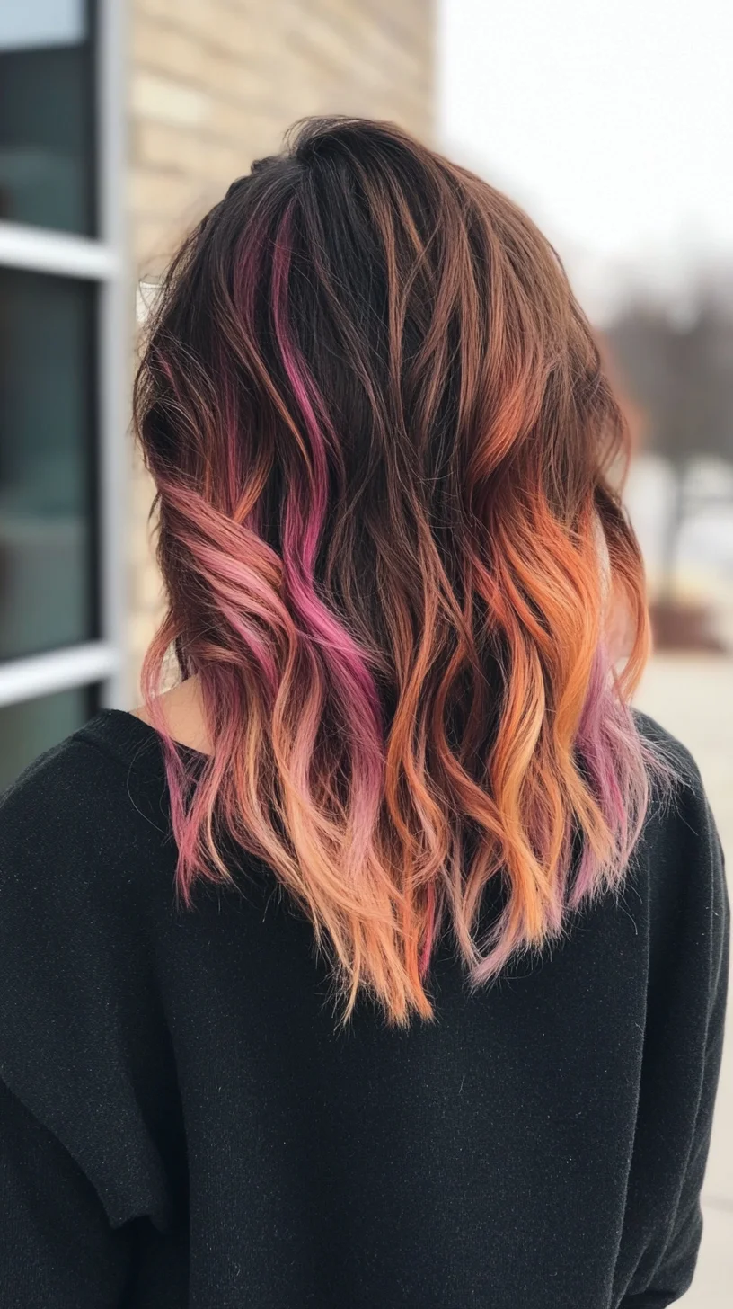 Dive into Vibrance A Stunning Blend of Orange and Pink Ombre Waves