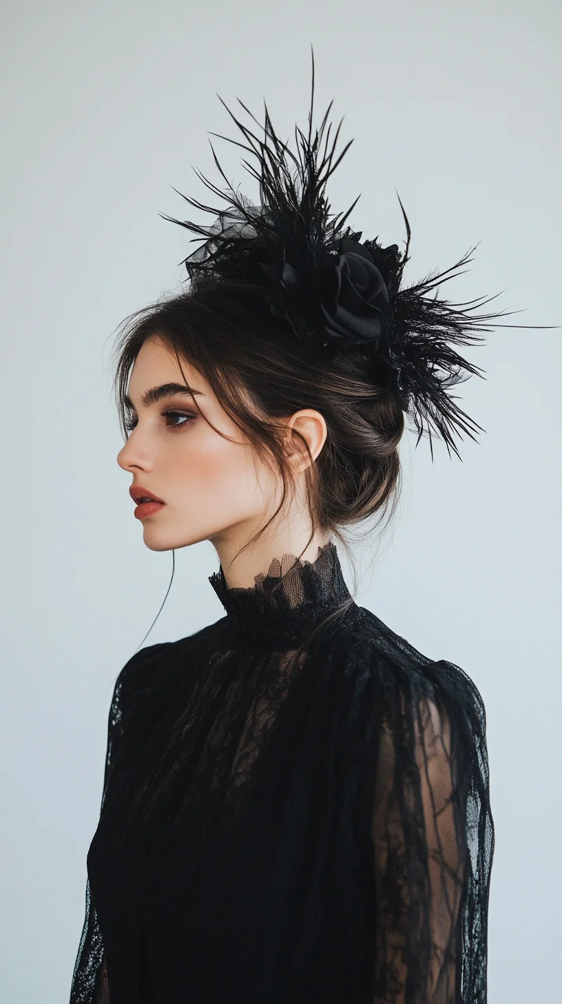 Dramatic Elegance The Flamboyant Updo with Feather Accents