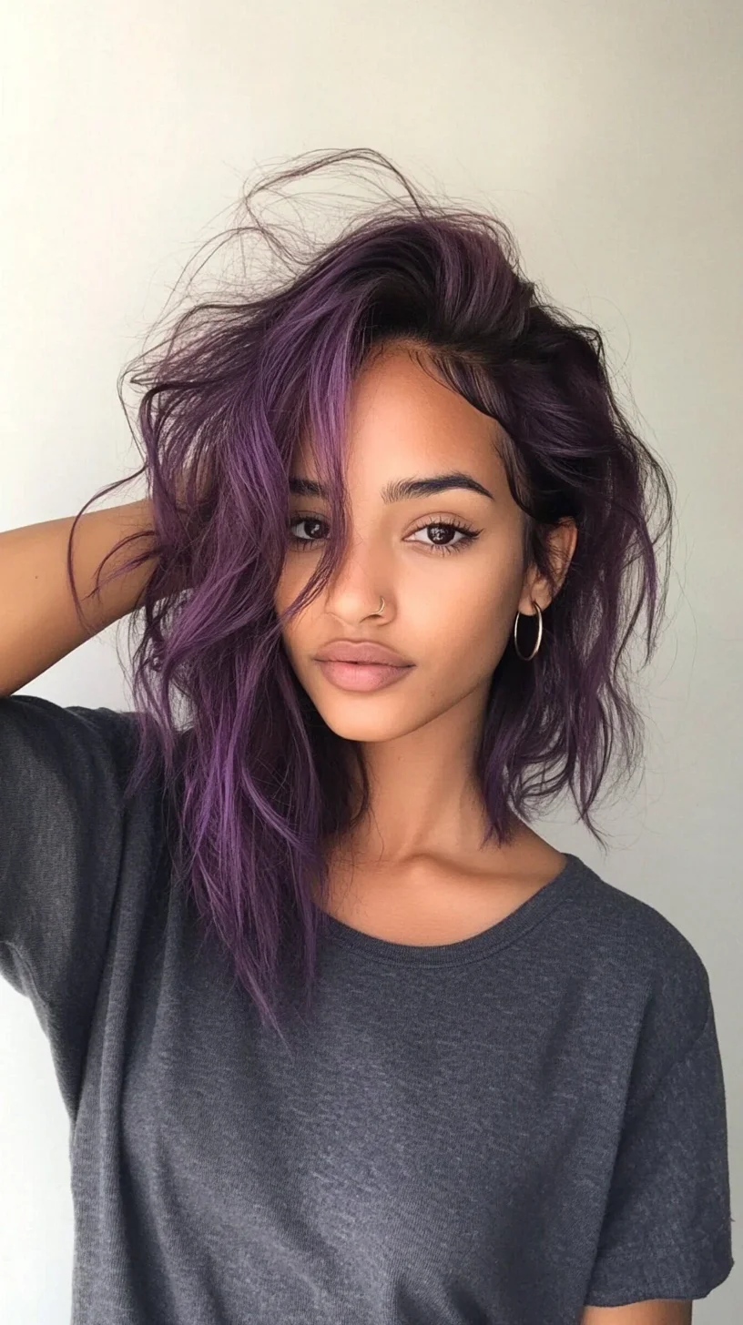 Edgy Elegance: Effortlessly Tousled Purple Waves