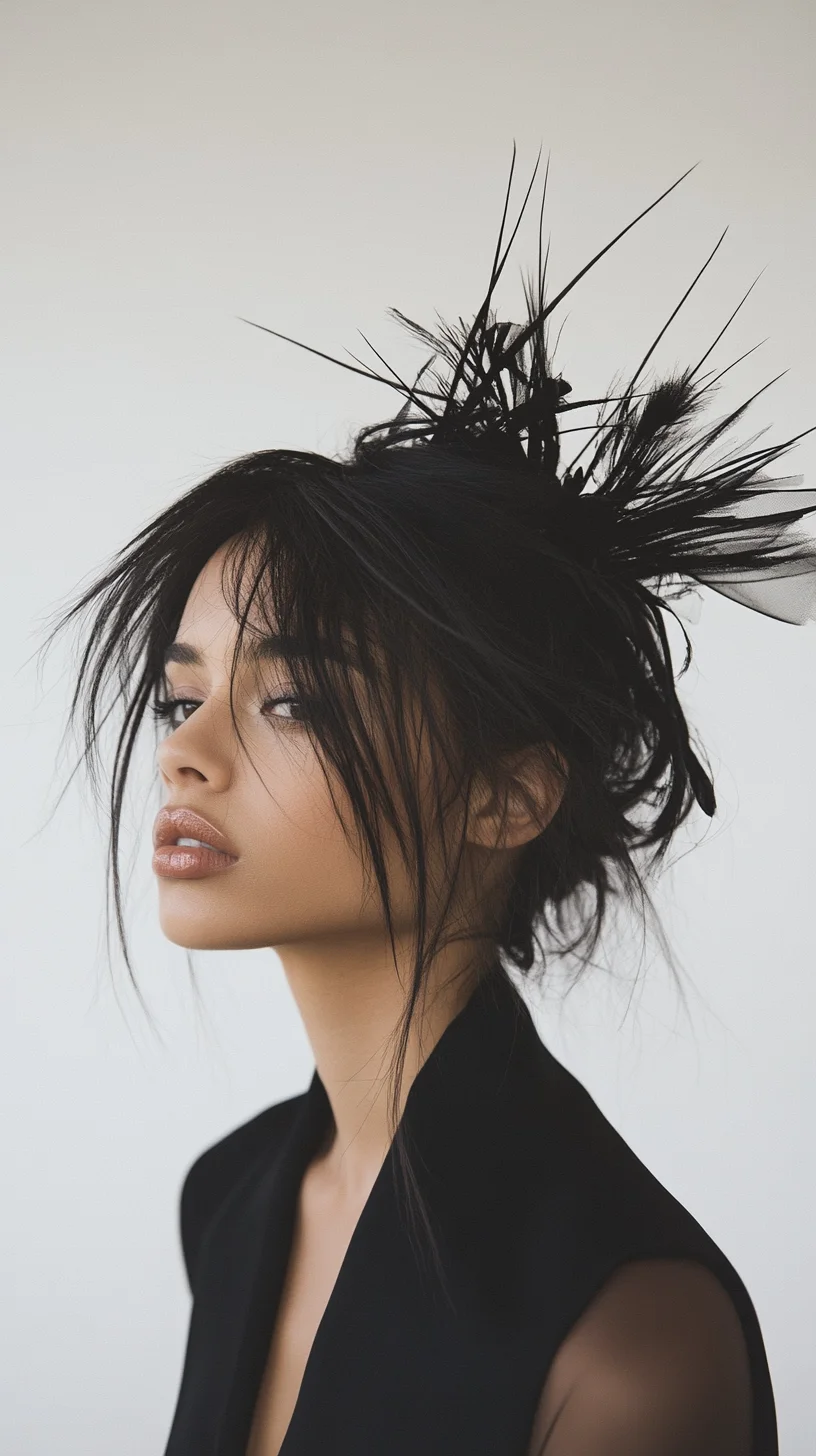 Edgy Elegance The Avant-Garde Feathered Updo for Bold Fashionistas