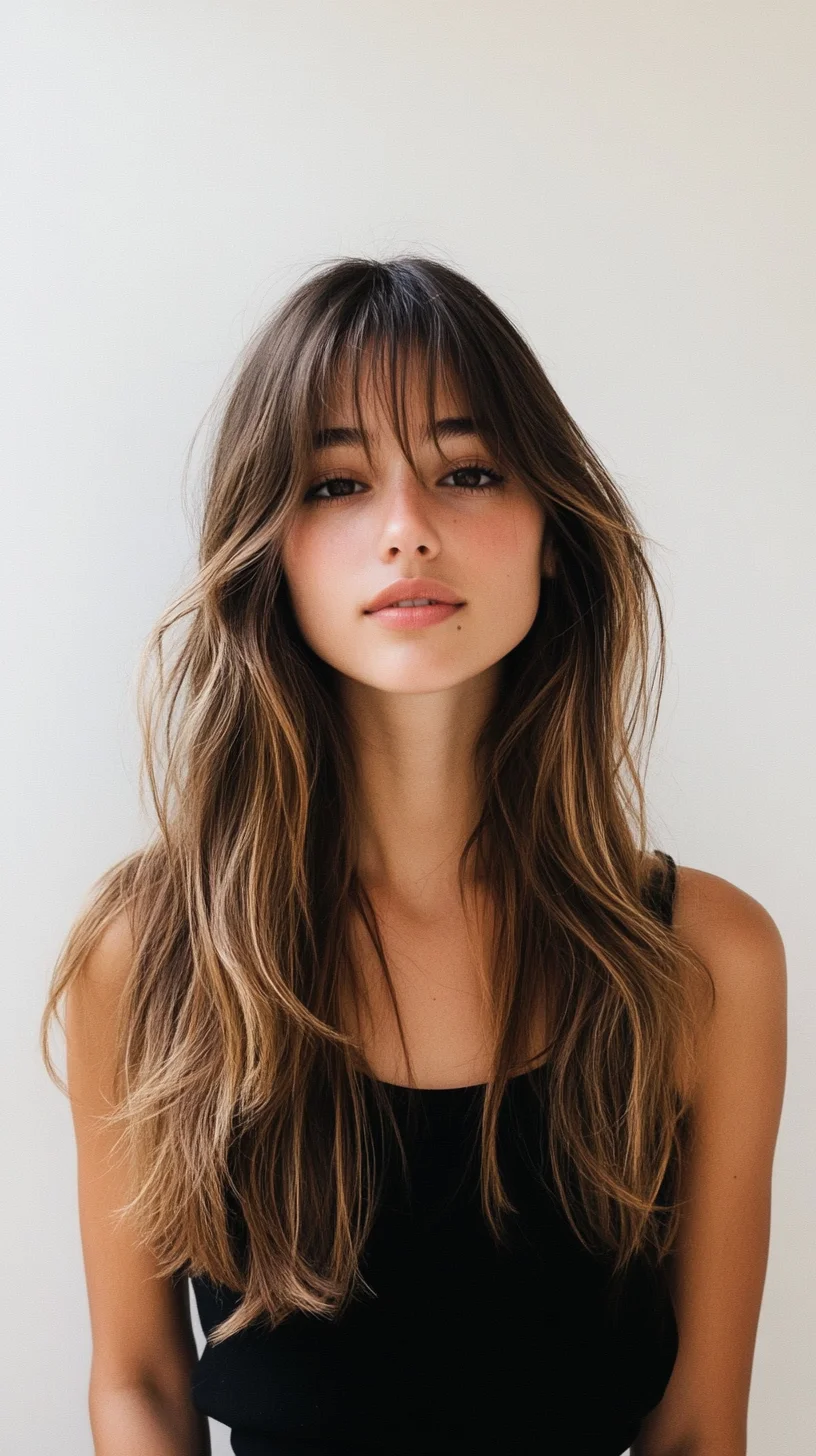 Effortless Chic: Long Layered Hair with Soft Bangs