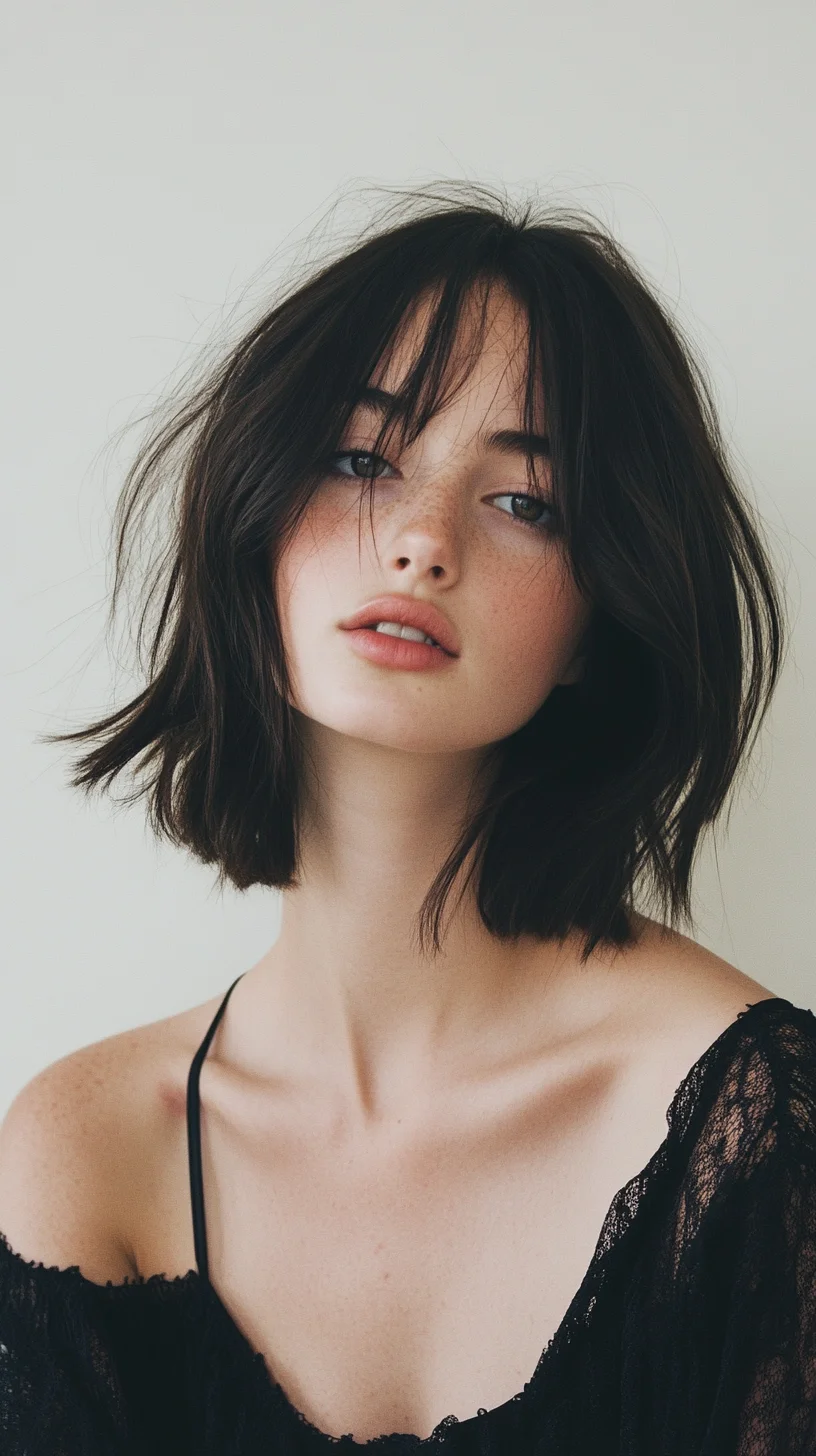 Effortless Chic The Textured Lob with Soft Bangs