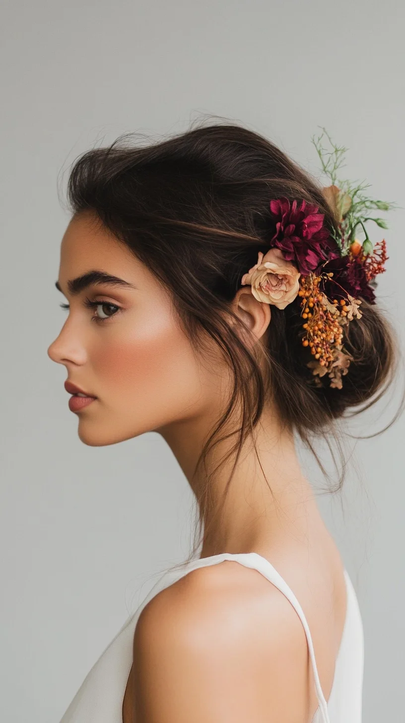 Effortless Elegance Boho-Chic Updo with Floral Accents