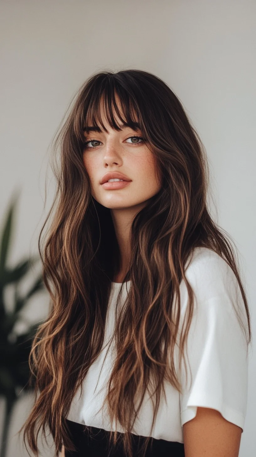 Effortless Elegance: Long, Layered Waves with Bangs