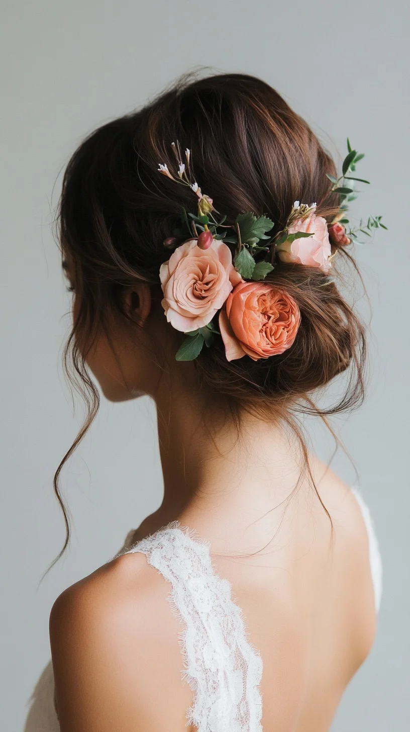 Effortless Elegance Romantic Updo with Floral Accents