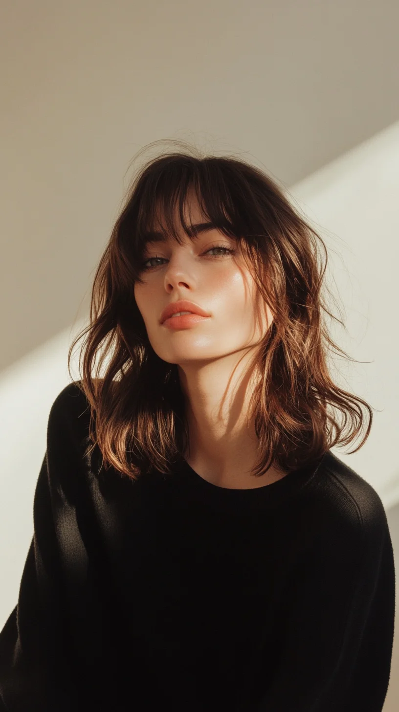 Effortless Elegance The Modern Wavy Lob with Bangs