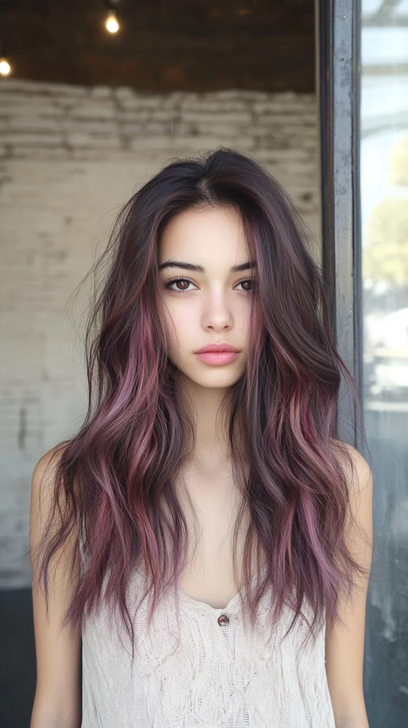 Effortless Elegance: Wavy Locks with Subtle Rose Highlights