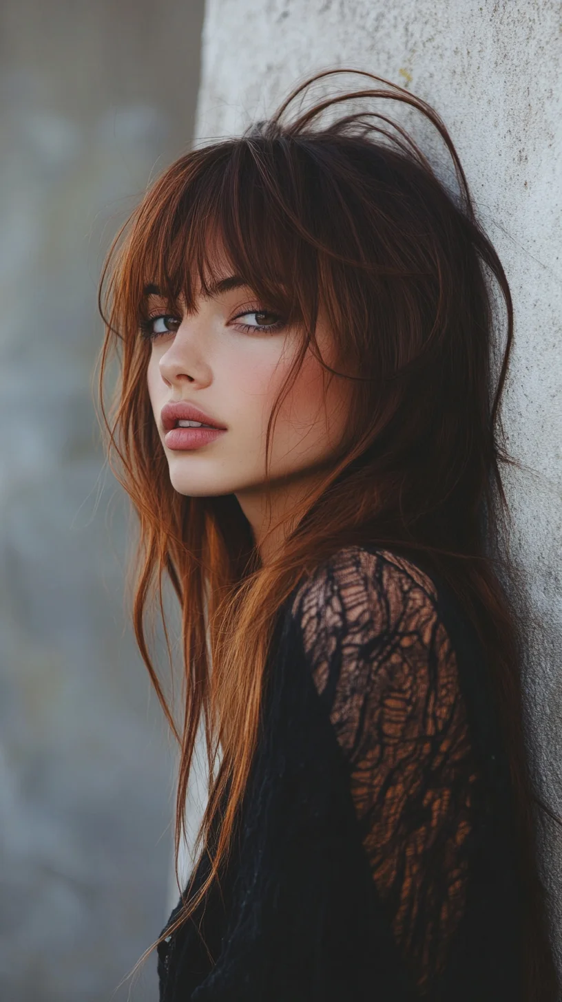 Effortless Glam The Textured Long Layers with Wispy Bangs