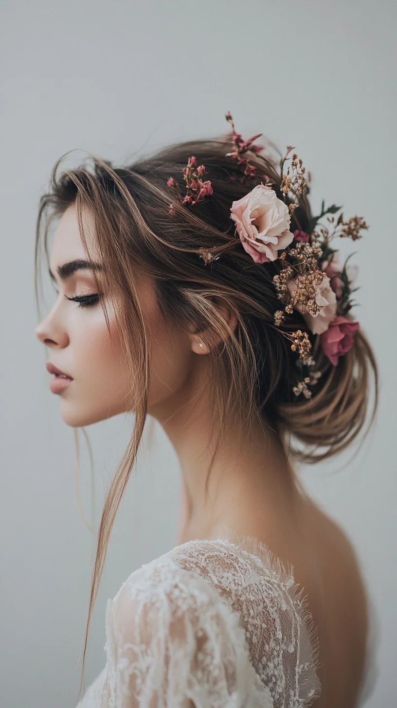 Effortless Romantic Updo with Floral Accents