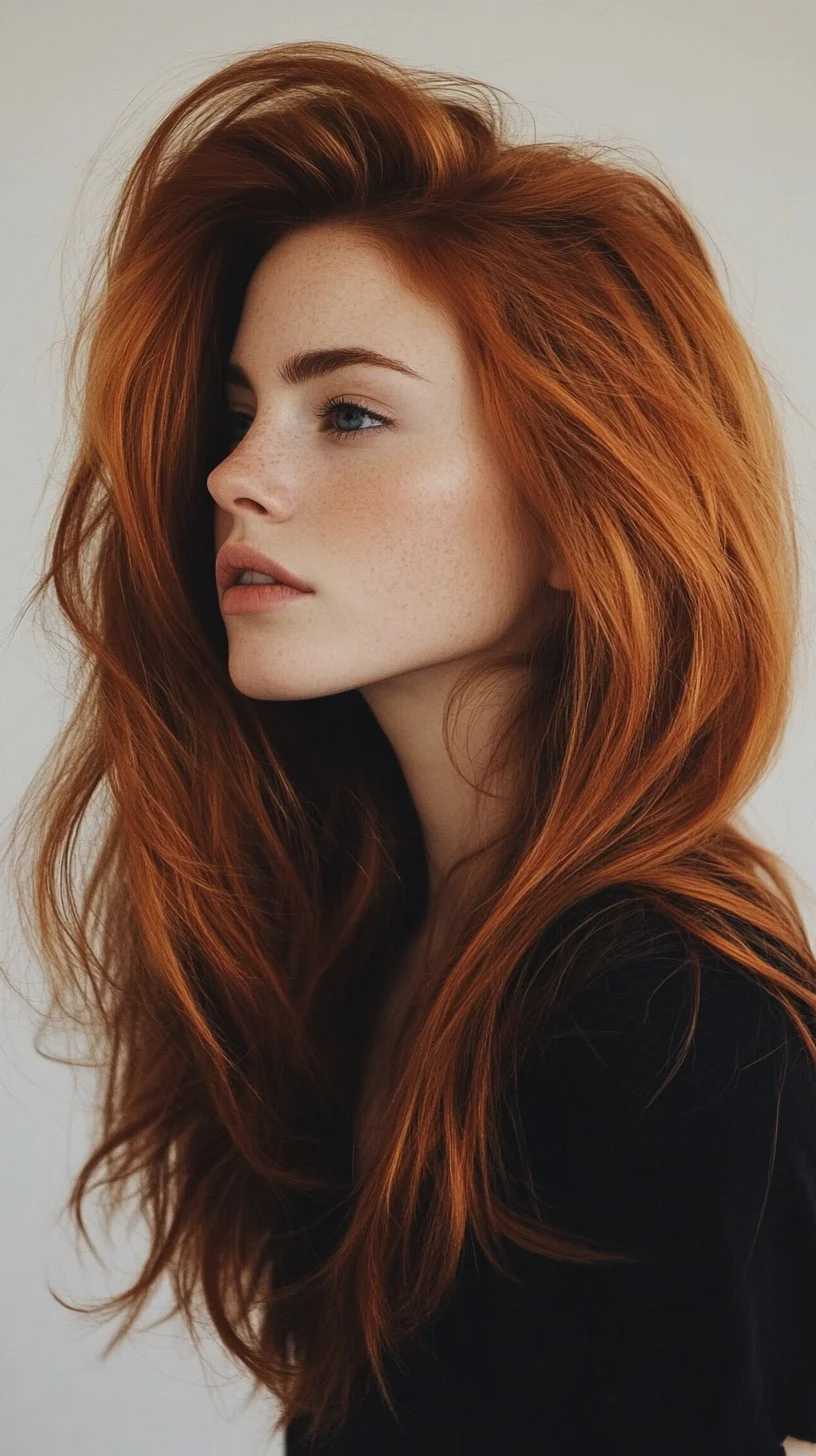 Effortlessly Bold: The Luscious Long Layered Mane in Fiery Copper