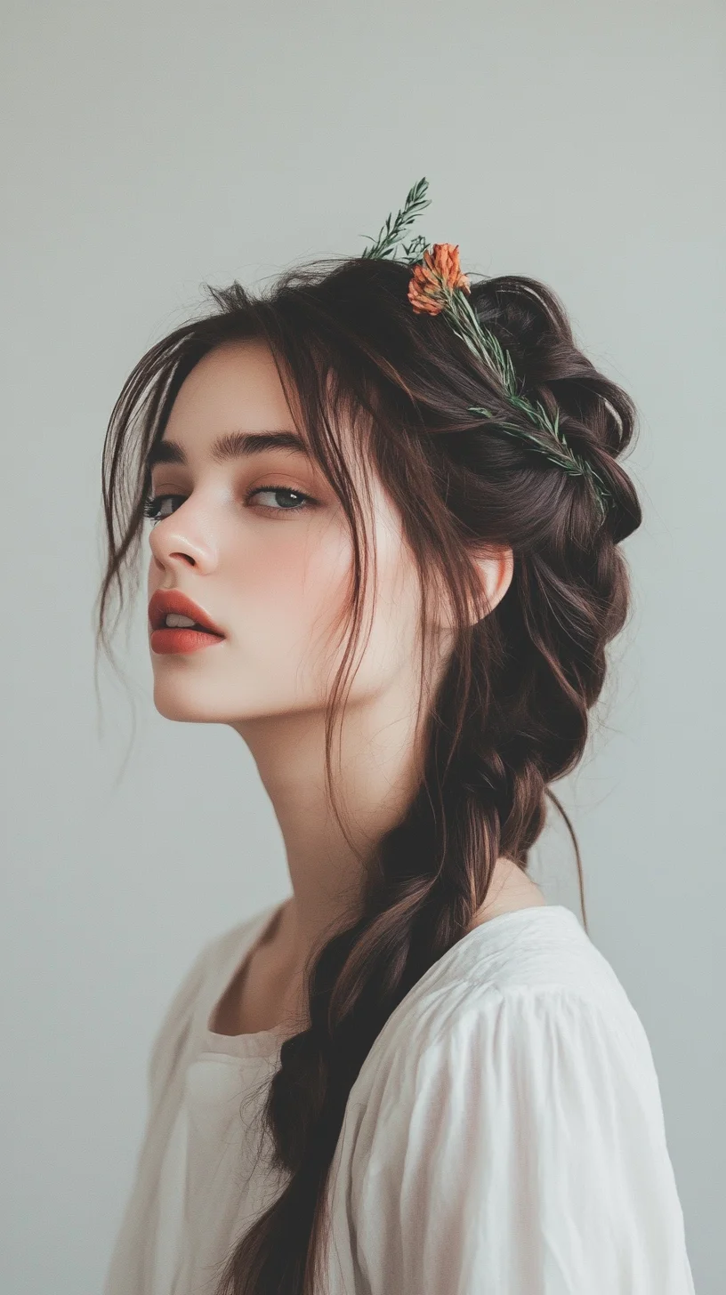 Effortlessly Chic A Romantic Braid with Botanical Accents