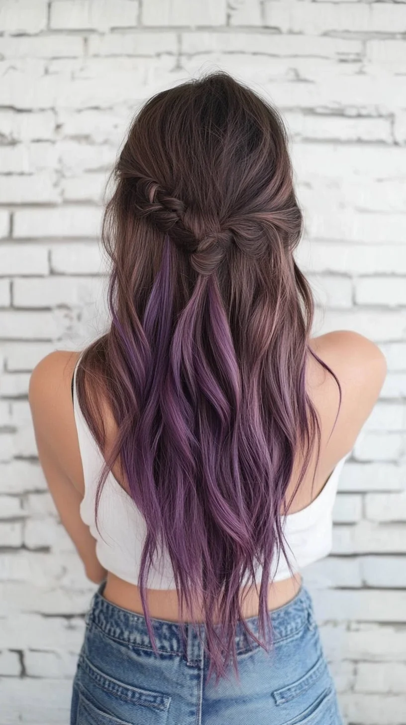 Effortlessly Chic: Boho Braided Waves with a Splash of Purple