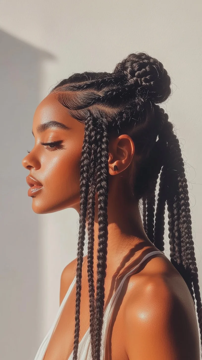 Effortlessly Chic: Braided Bun with Sleek Box Braids