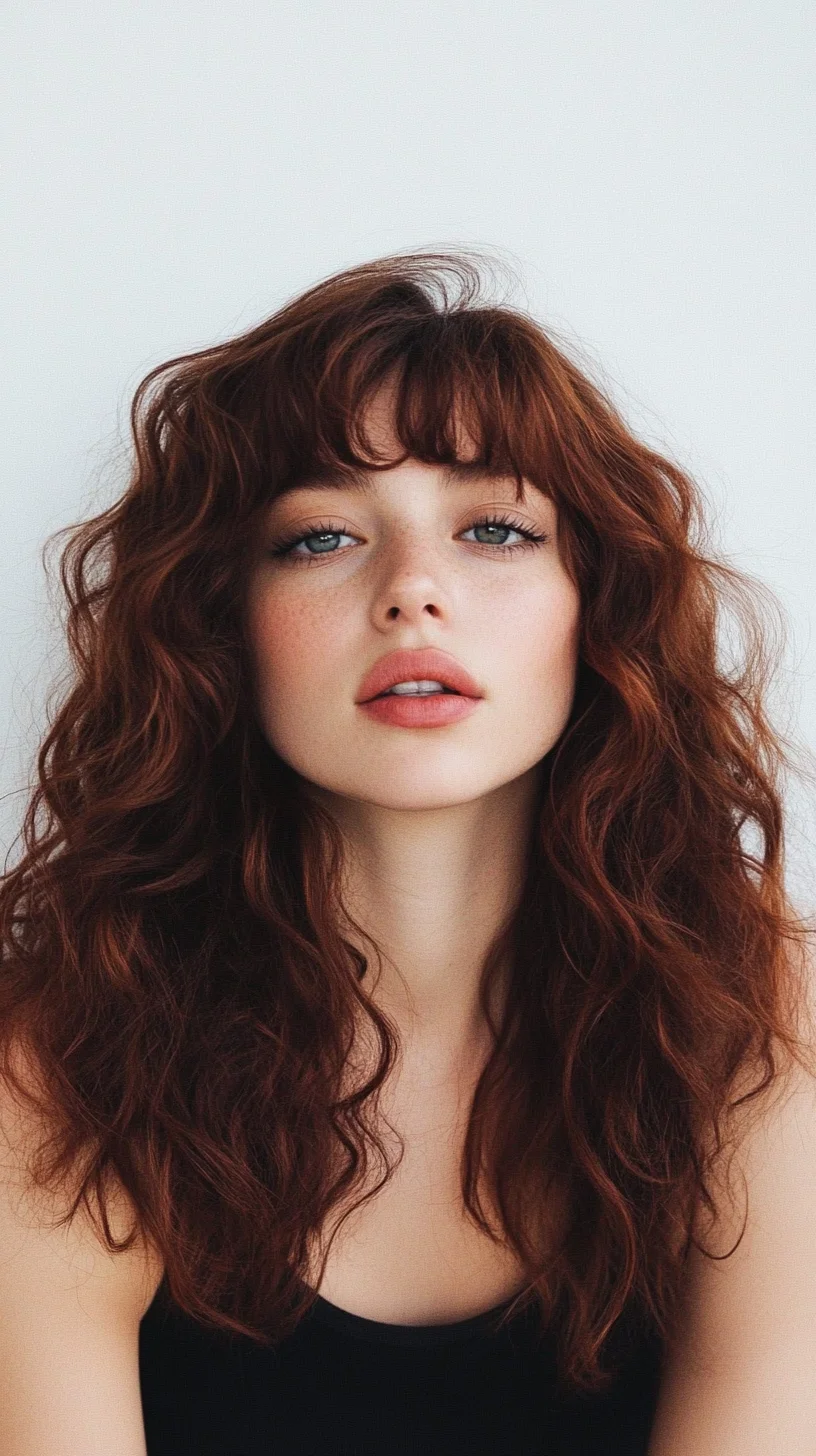 Effortlessly Chic: Cascading Curls with Soft Bangs