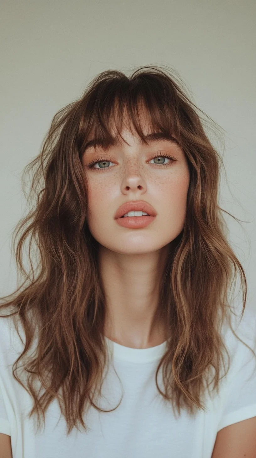 Effortlessly Chic: Effortless Waves with Playful Bangs