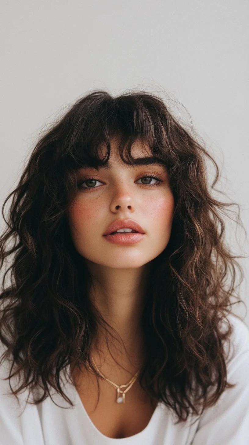 Effortlessly Chic: Embrace the Lush, Curly Shag with Wispy Bangs