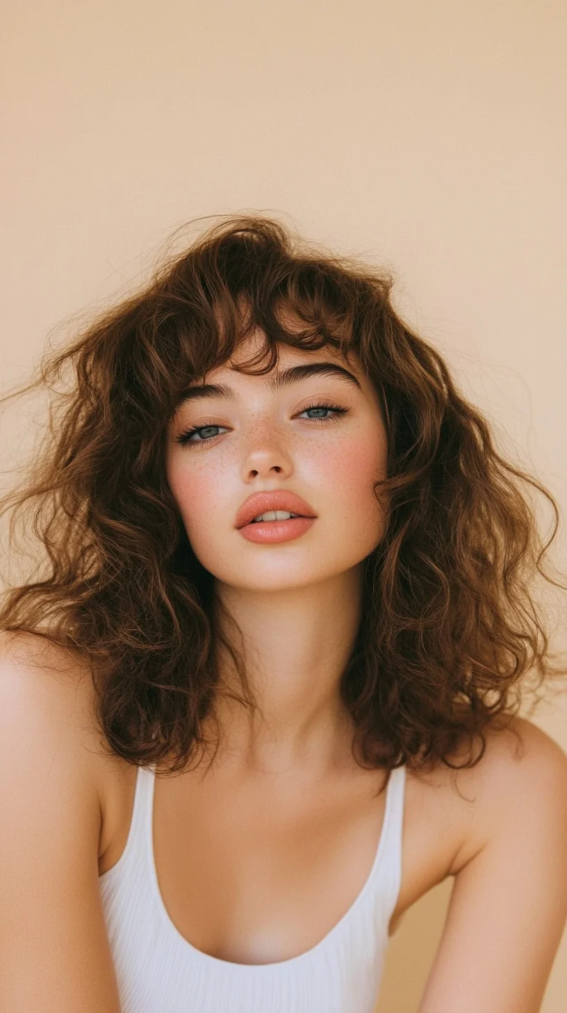 Effortlessly Chic Embrace the Playful Curly Lob with Soft Bangs