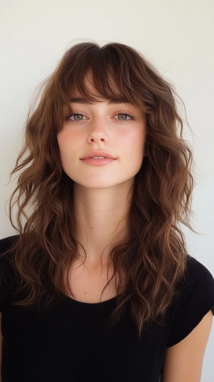 Effortlessly Chic: Embrace the Wavy Textured Lob with Playful Bangs