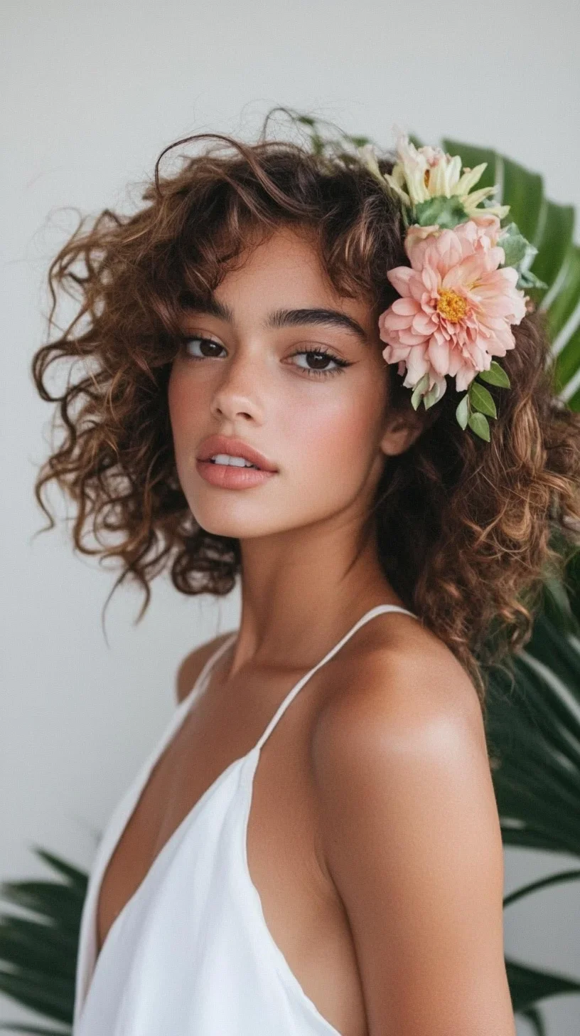 Effortlessly Chic Embrace Your Natural Curls with Floral Accents!