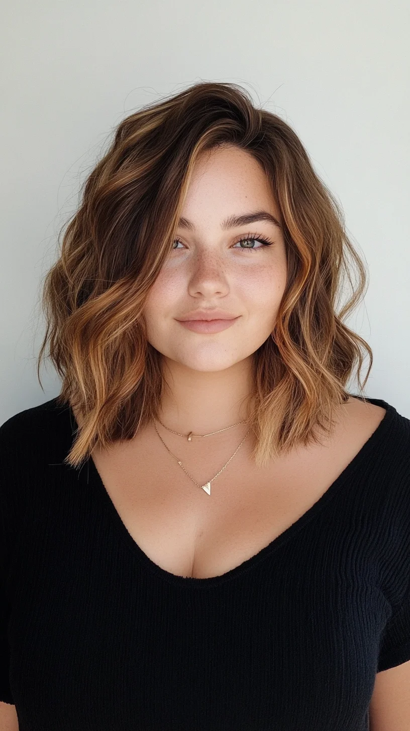 Effortlessly Chic Lob with Soft Waves and Sun-Kissed Highlights