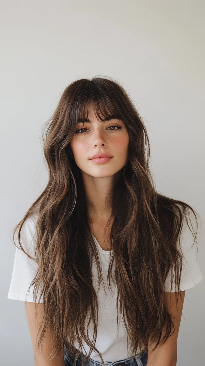 Effortlessly Chic Long Layers with Flirty Bangs