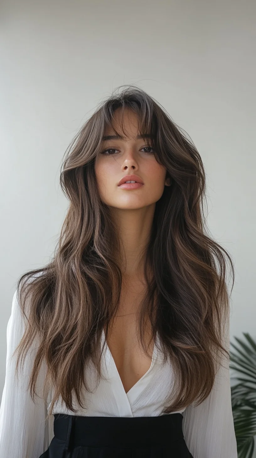 Effortlessly Chic Long Layers with Soft Waves and Fringe