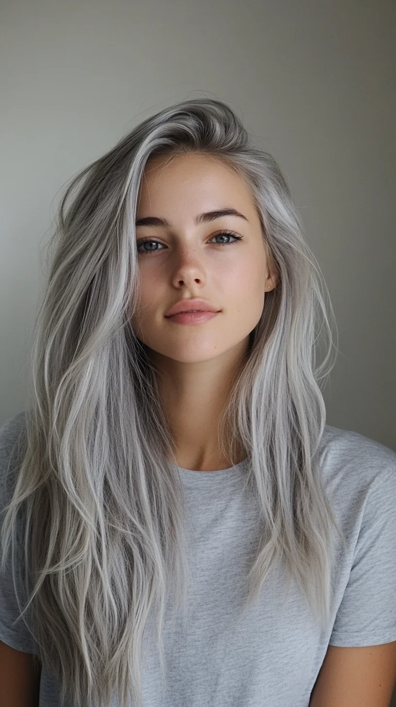 Effortlessly Chic Long Silver Waves for an Enchanting Look