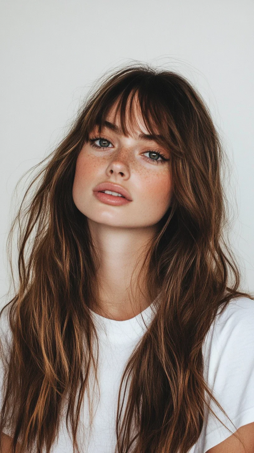 Effortlessly Chic Long Waves with Soft Bangs for a Natural Look