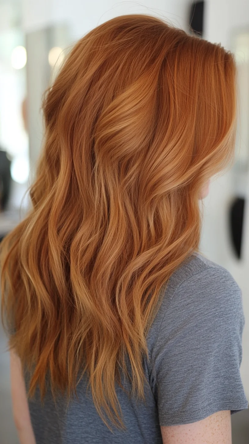 Effortlessly Chic: Luscious Layered Waves in Fiery Auburn