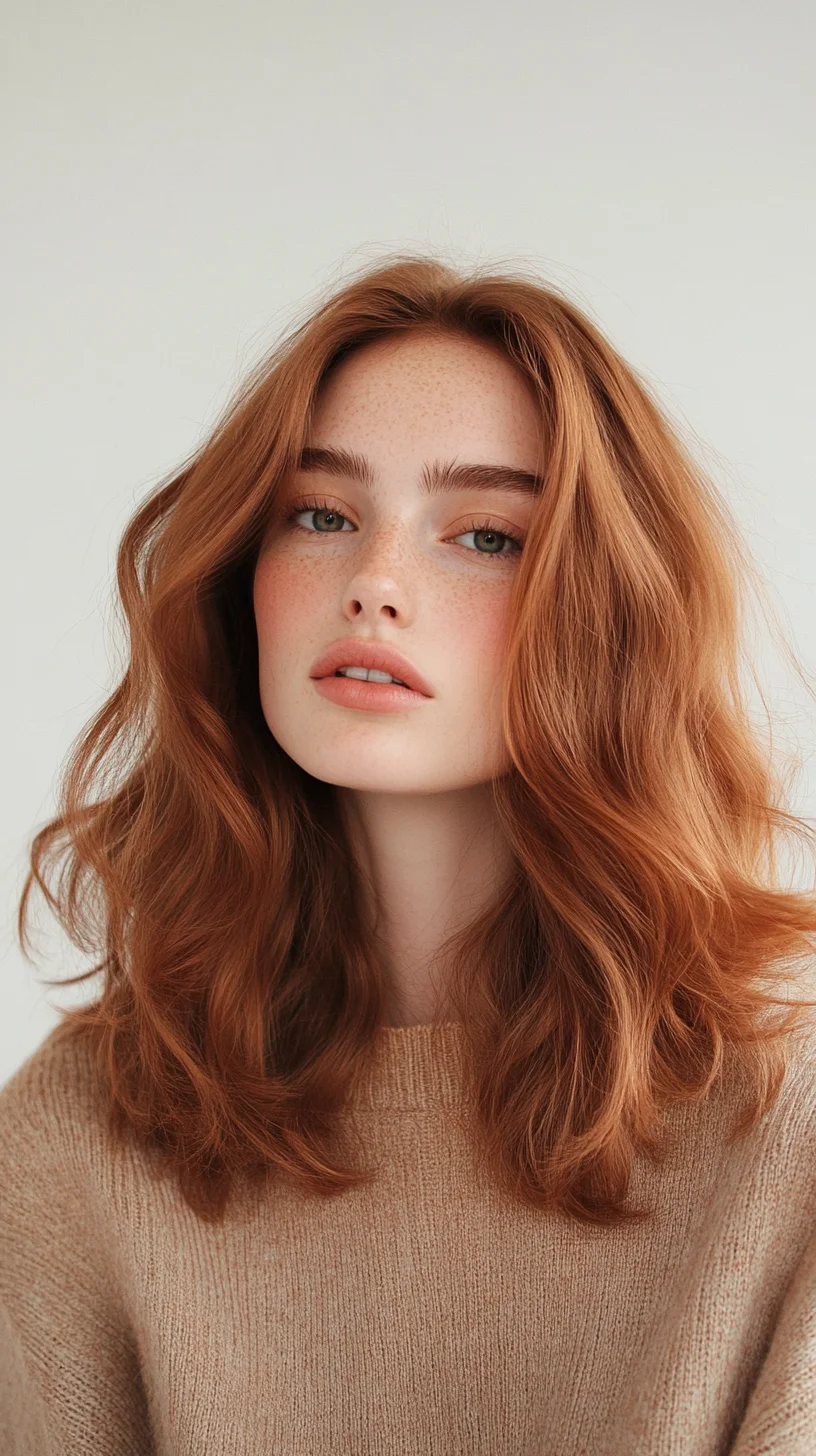 Effortlessly Chic Luscious Wavy Locks with Warm Copper Tones