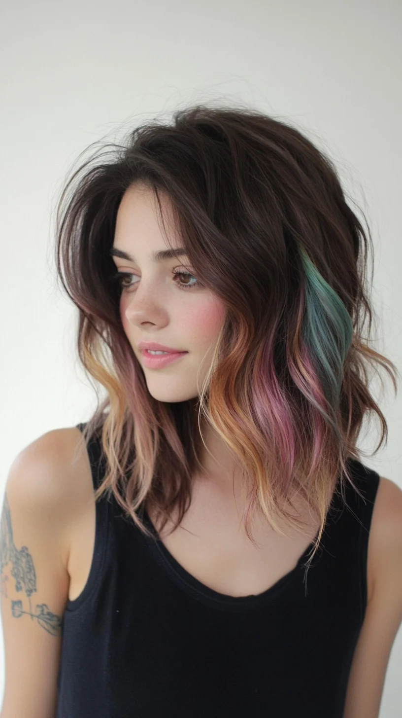 Effortlessly Chic Multicolored Wavy Lob for a Playful Vibe