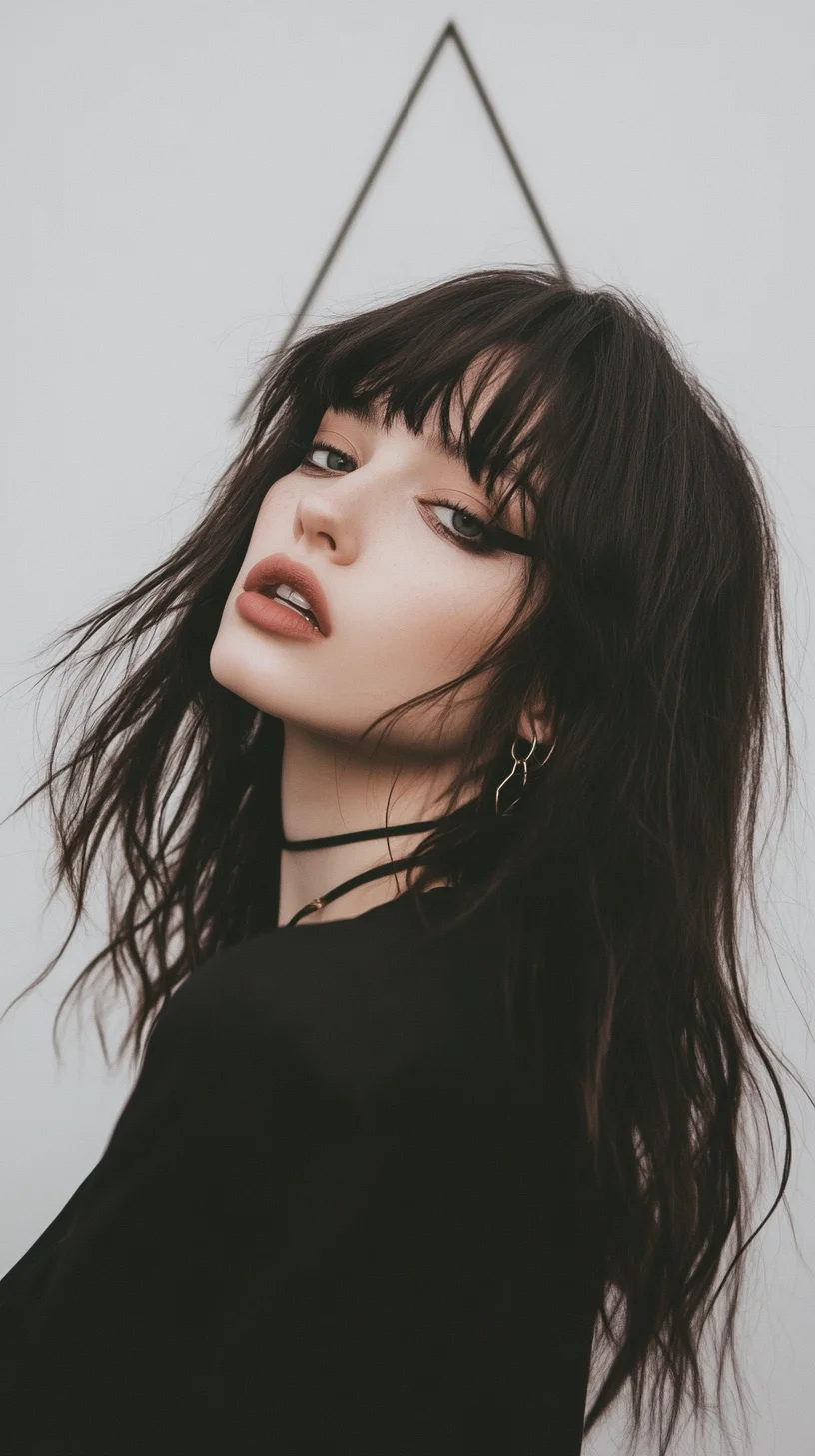 Effortlessly Chic Romantic Waves with Edgy Bangs