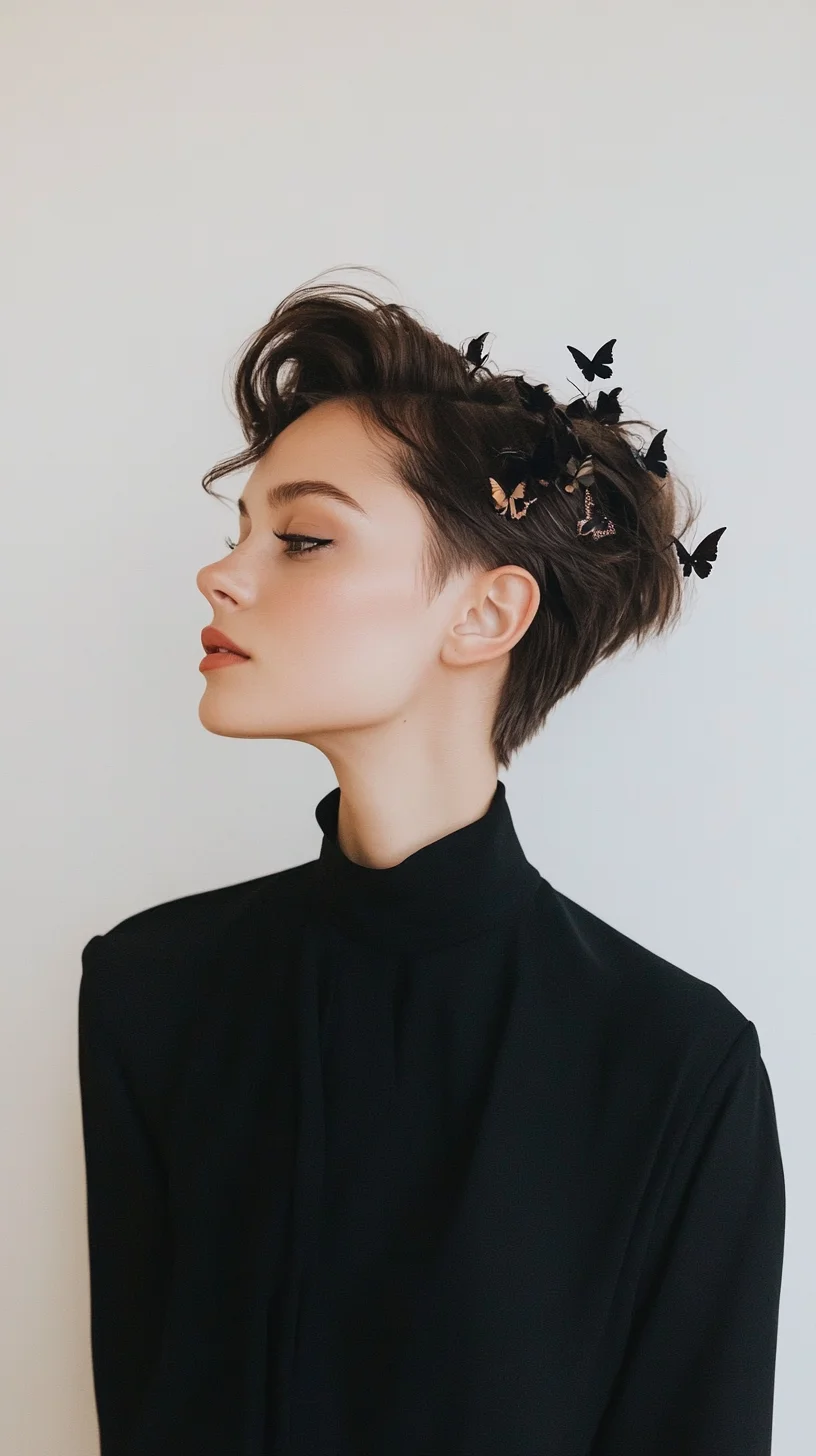 Effortlessly Chic Short Bob with Artistic Butterfly Accents