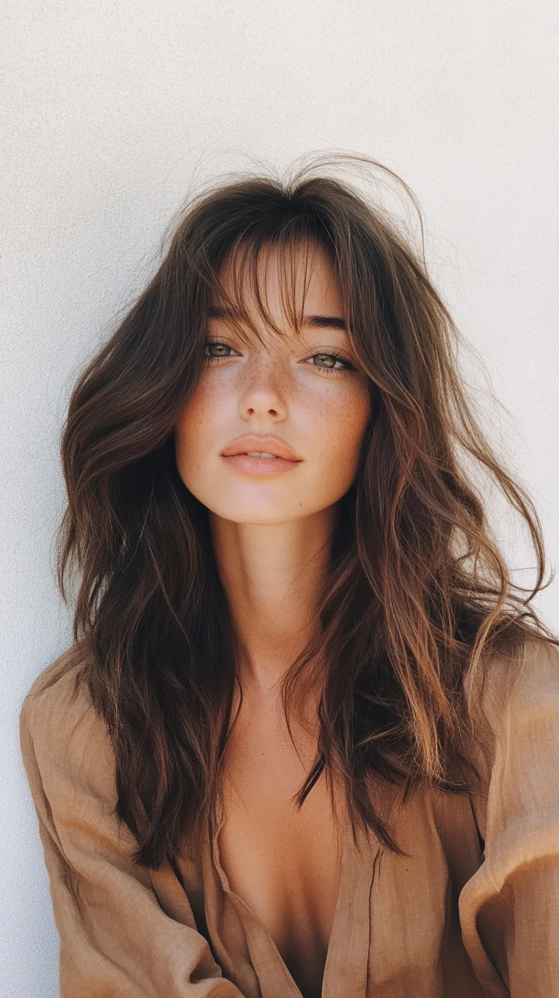 Effortlessly Chic The Bohemian Waves with Face-Framing Bangs