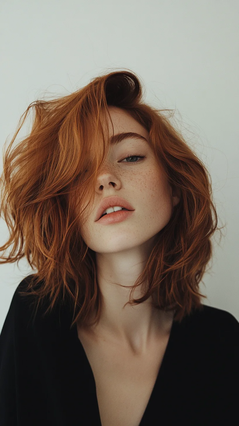 Effortlessly Chic The Fluffy Tousled Bob with Vibrant Copper Highlights