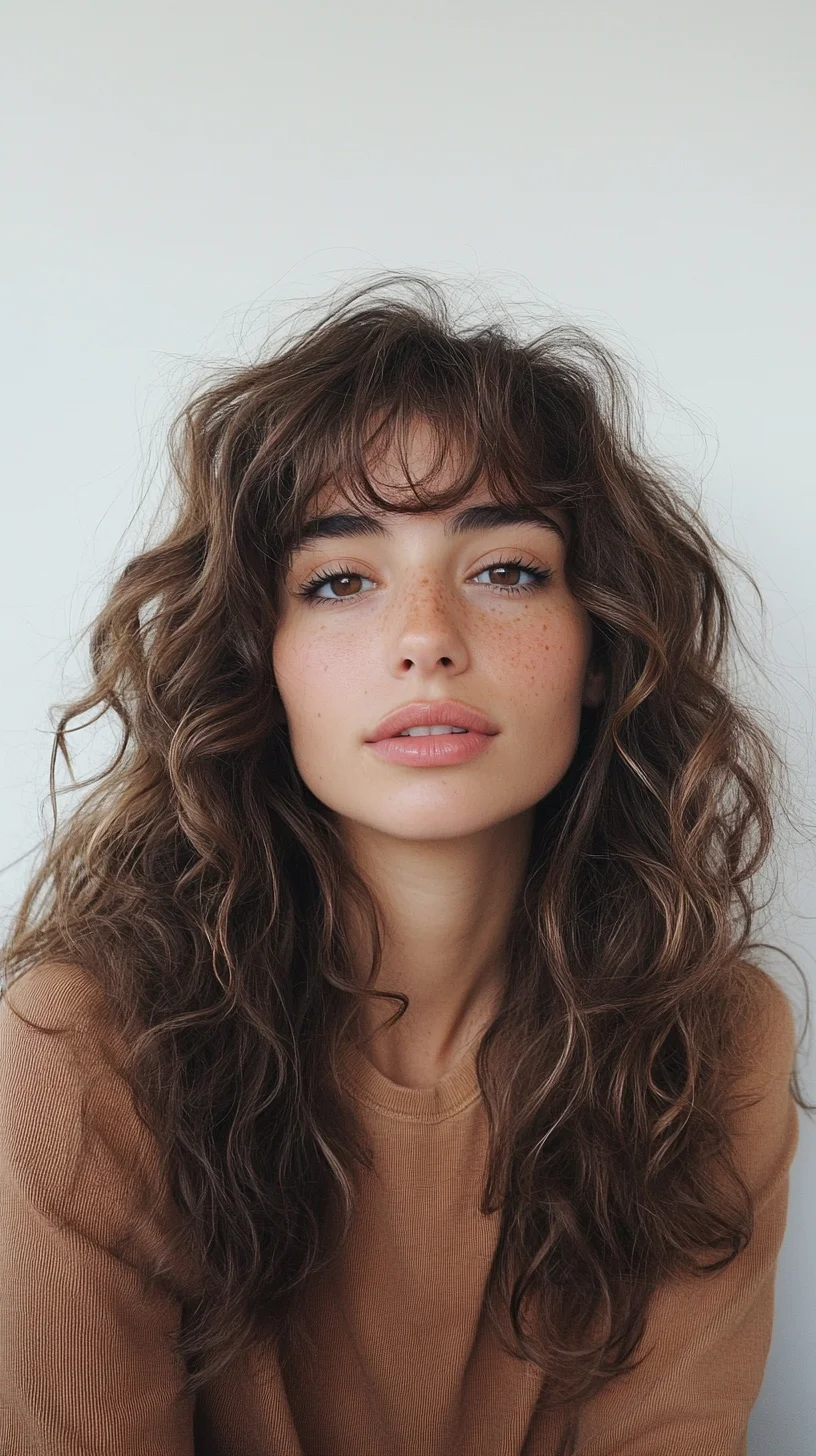 Effortlessly Chic: The Glamorous Curly Shag with Face-Framing Bangs