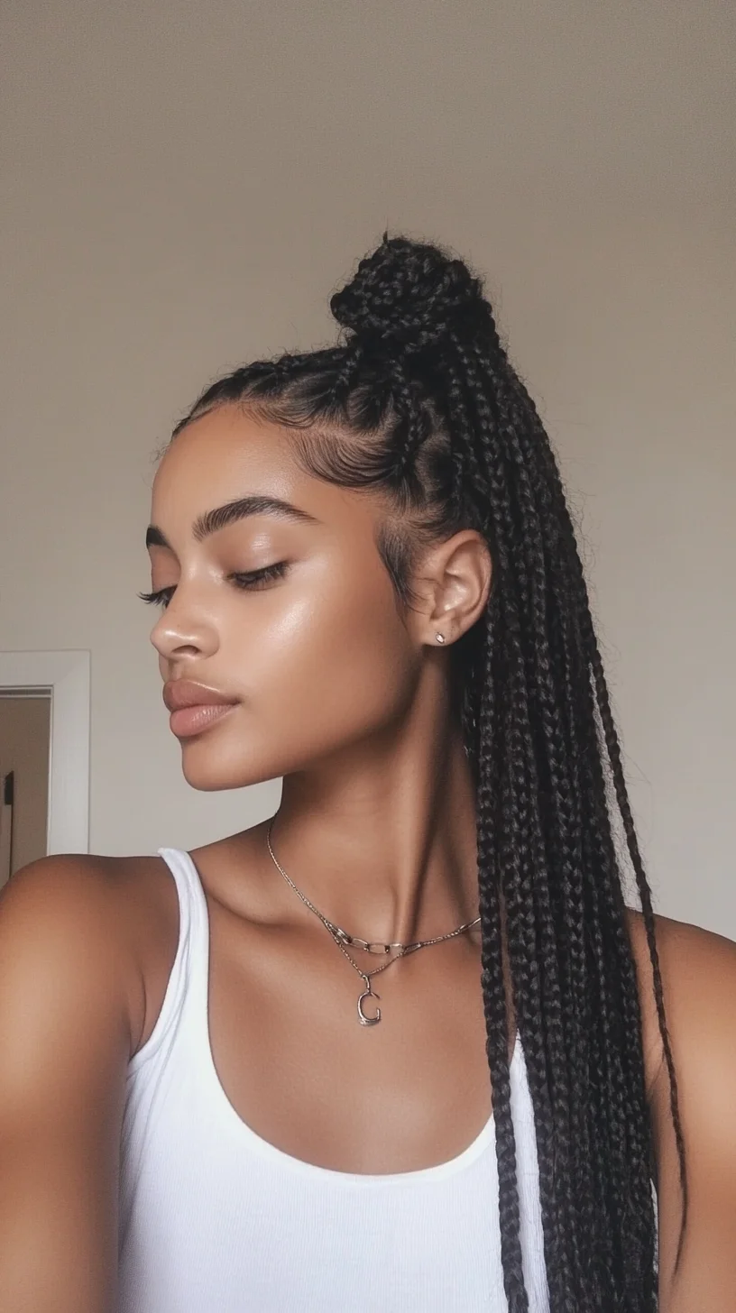 Effortlessly Chic: The High Bun and Long Box Braid Combo