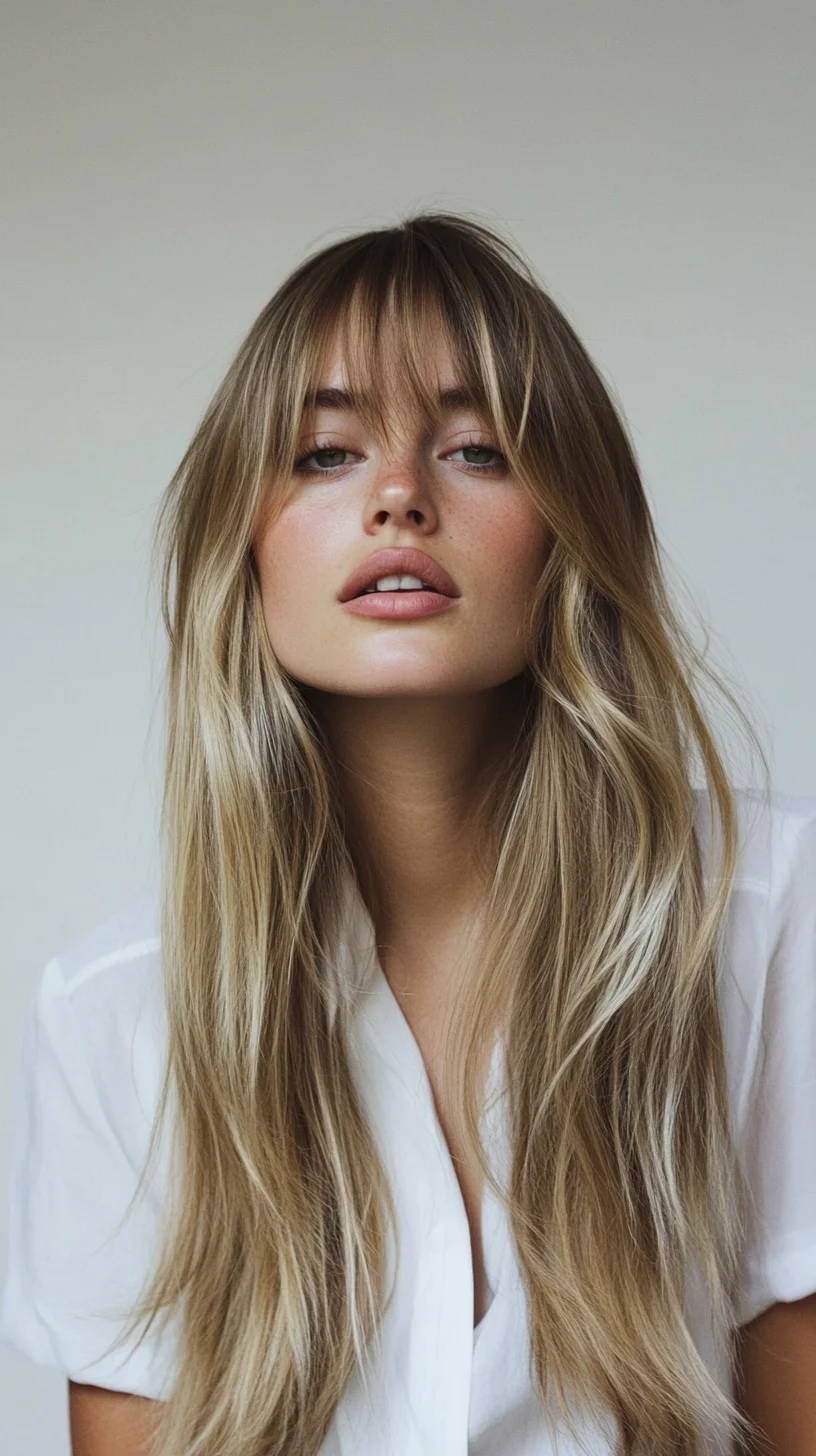 Effortlessly Chic: The Long Layered Cut with Textured Bangs