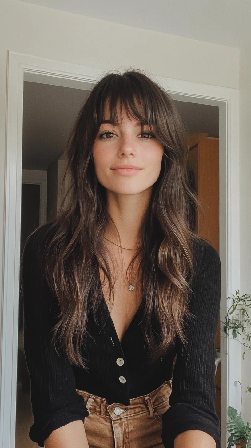 Effortlessly Chic The Long Layered Hair with Fringed Bangs