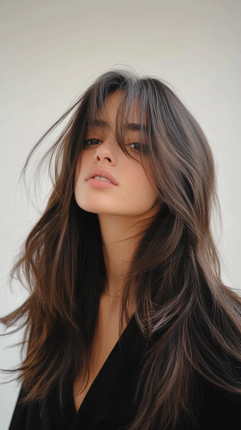 Effortlessly Chic: The Long Layered Hairstyle with Soft Bangs