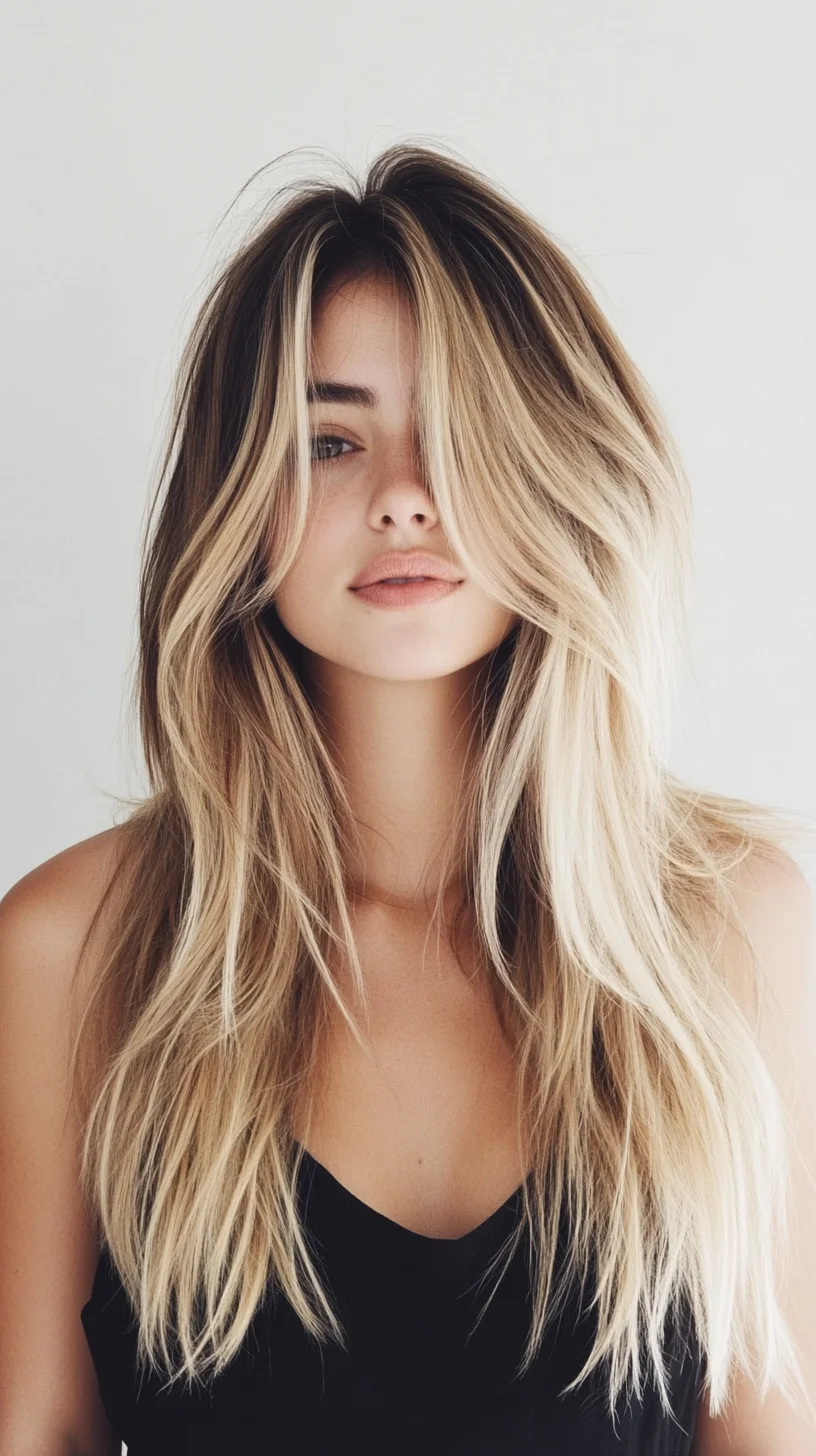 Effortlessly Chic The Long Layered Shag with Warm Blonde Highlights