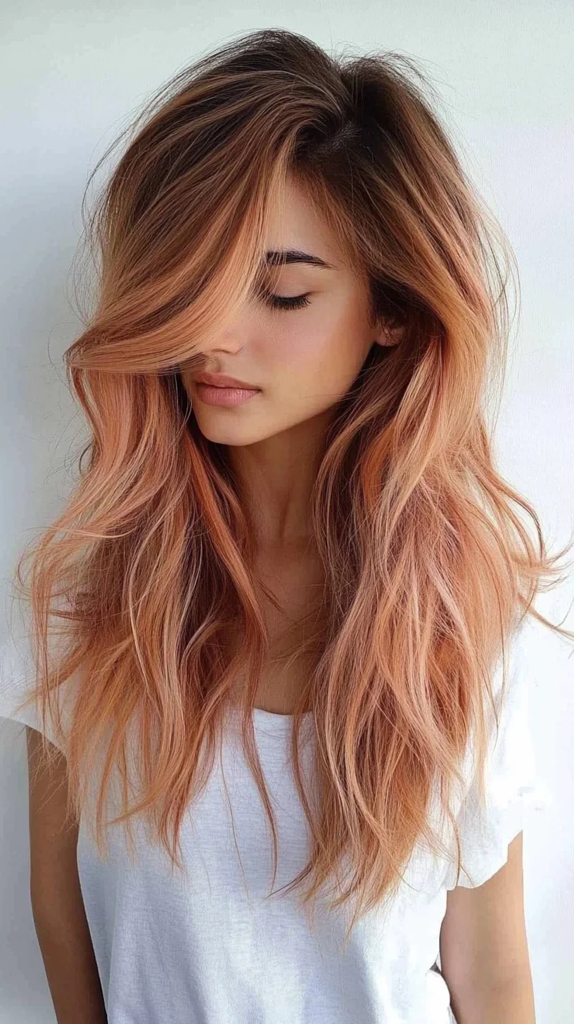 Effortlessly Chic: The Long Layered Wavy Mane with Soft Pastel Hues