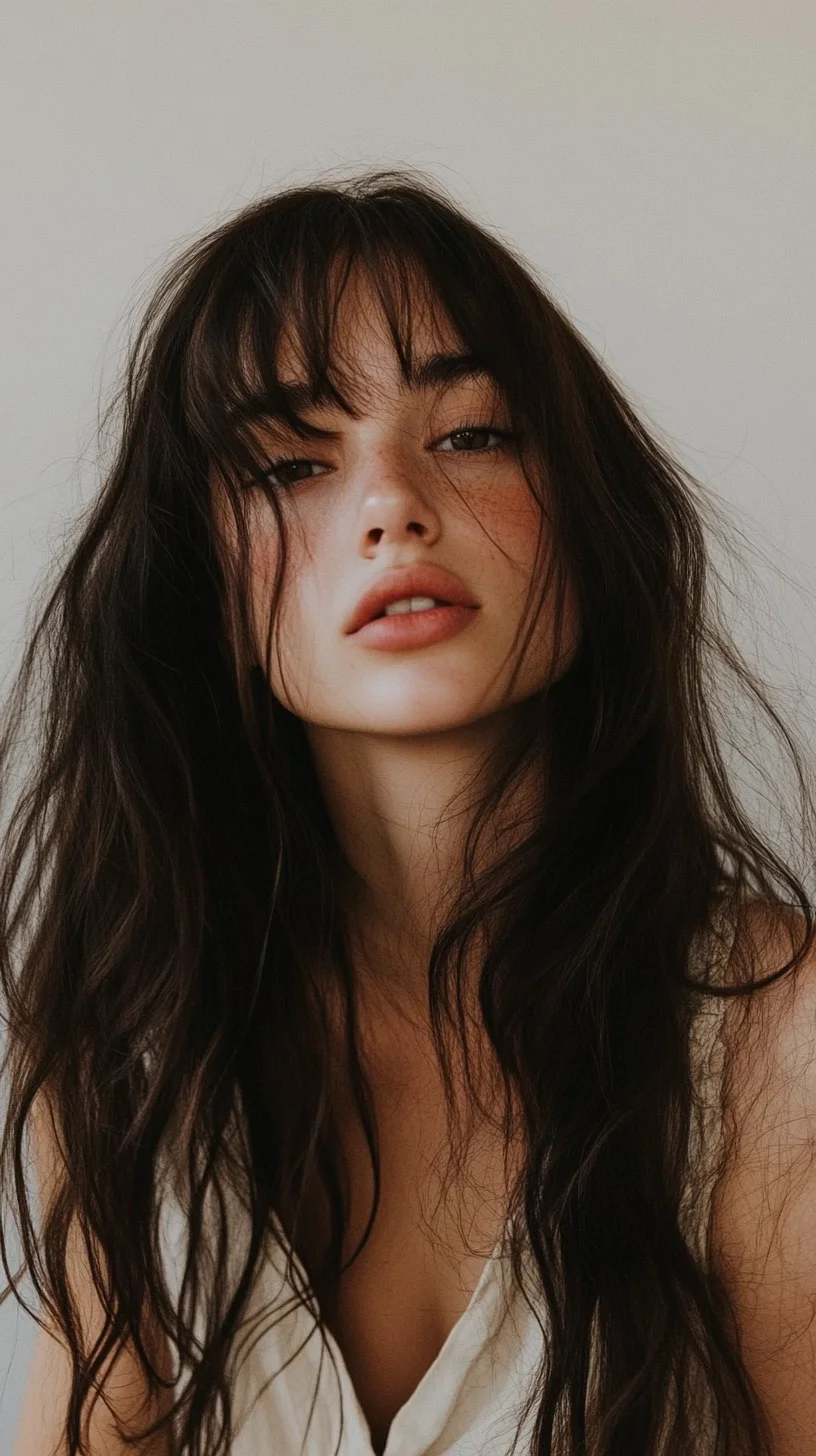 Effortlessly Chic The Long, Textured Shag with Bangs