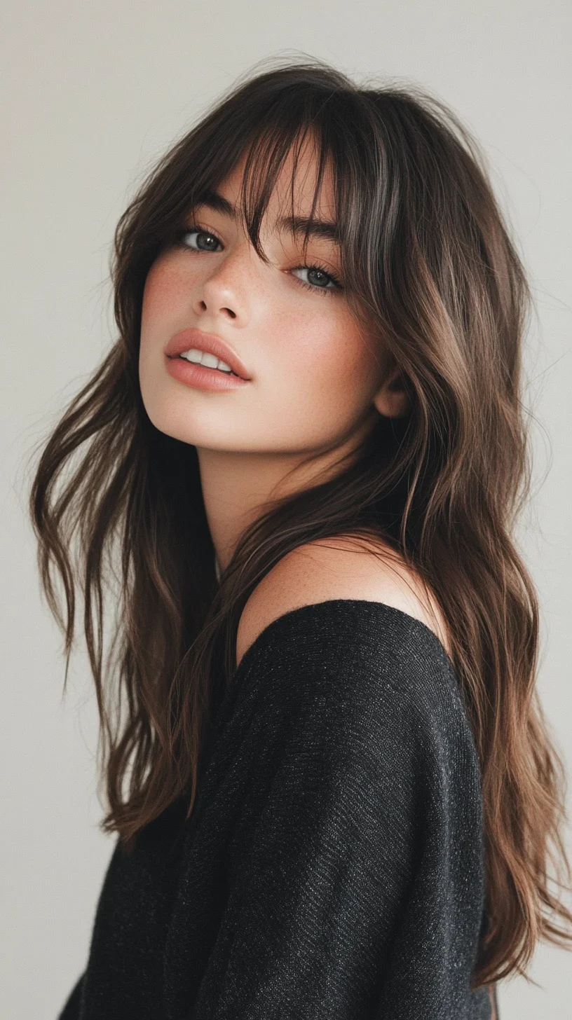 Effortlessly Chic The Long Waves with Wispy Bangs